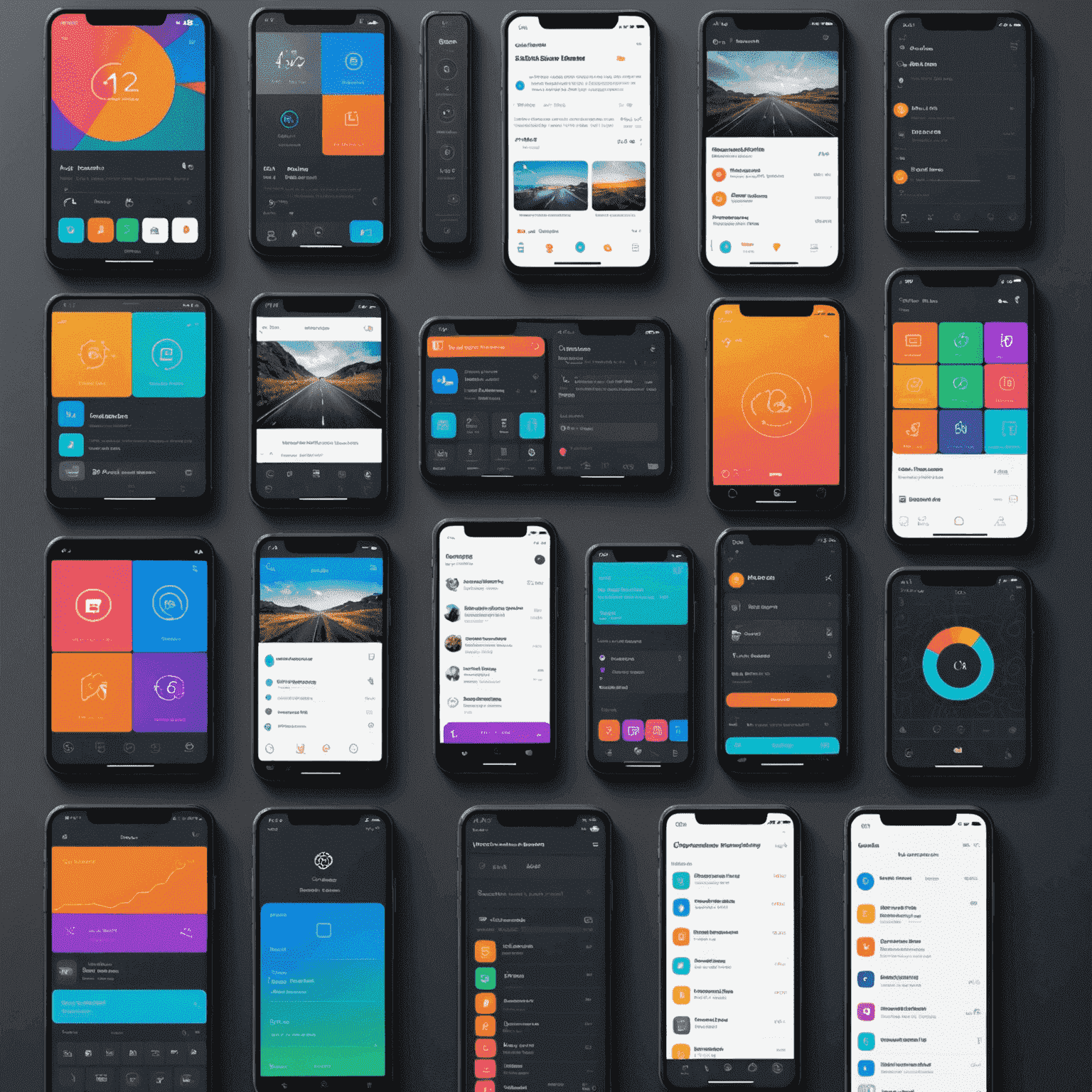 A montage of various app interfaces and coding screens, showcasing modern mobile app development trends and practices.